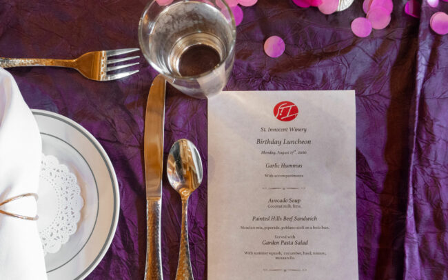 Table setting for a St. Innocent Winery Birthday Luncheon