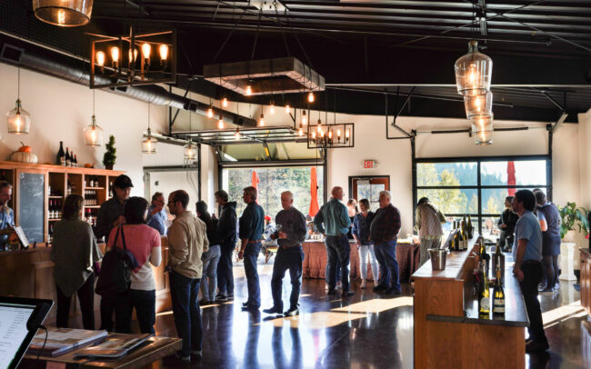 Inside of the St. Innocent tasting room on a nice sunny day in the Willamette Valley