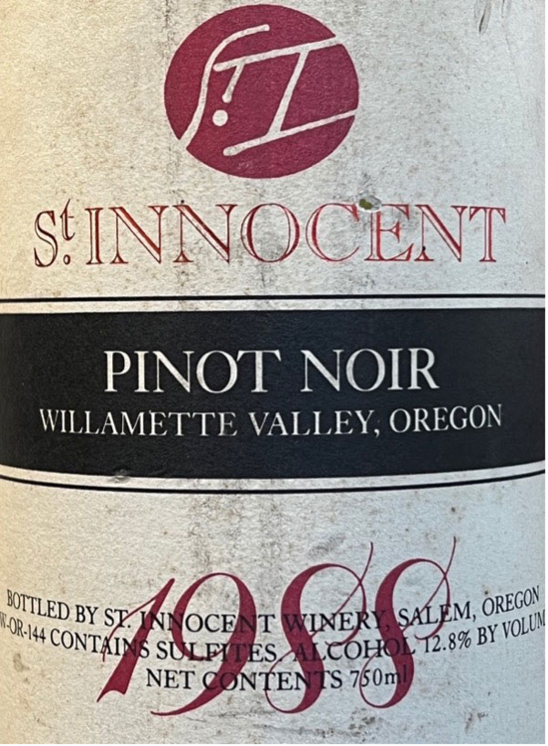Close up of the 1998 Pinot Noir wine label